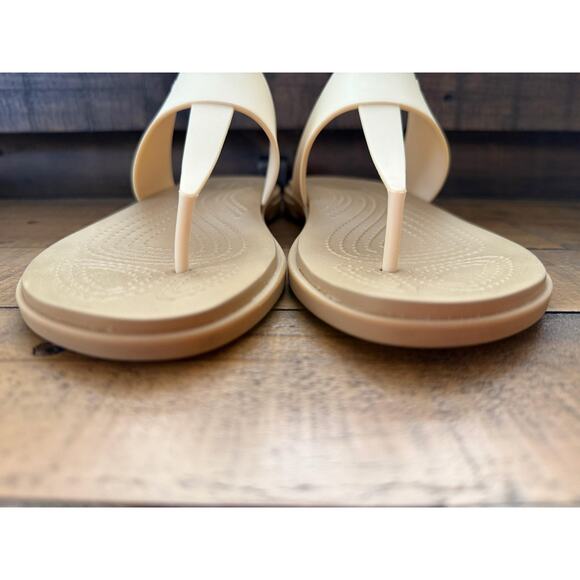 Crocs Sandals Women's Size 7 White Beige Thong Flip Flop Slide Comfort Foam - Picture 5 of 8